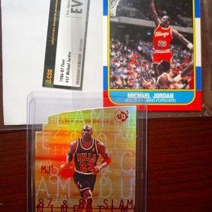1986 Fleer Michael Jordan RC rookie card and UD3 MJ3-1 die cut insert
